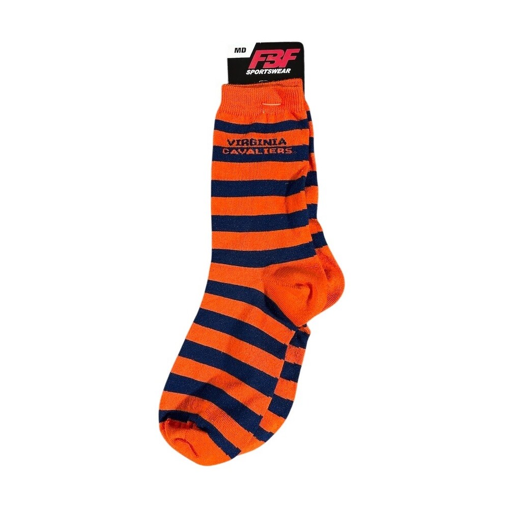 For Bare Feet Virginia Cavaliers Rugby Stripe Crew Socks Orange/Navy M